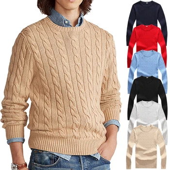 Висококачествени Мъжки пуловер от 100% памук, пуловери с дълги ръкави, блузи с кръгло деколте, вязаный жилетка, трикотажная дрехи есен-зима