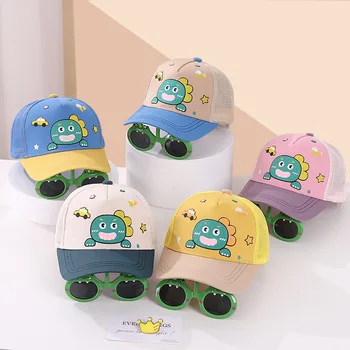 Детска бейзболна шапка с очила за момче и момиче, мультяшная бейзболна шапка, регулируема козирка, детска лятна шапка солнцезащитная