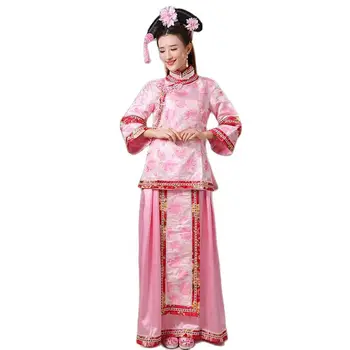 Облекло за кино и телевизия, облекло за сцена, на източното женско кралско рокля, трицветна костюм на древната китайска принцеса на династия Цин