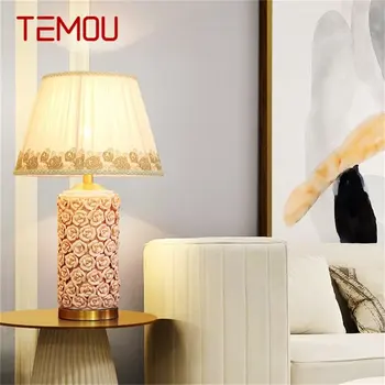 Керамични настолни лампи TEMOU, розова луксозна латунная плат, настолна лампа за дома, декоративни, за хол, трапезария, спалня