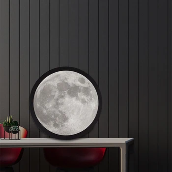 Nordic Moon Lamp монтиран на стената лампа, с регулируема яркост на настолен осветление Стая, антре, Художественото оформление на банята, Кръгло стенно огледало в черна рамка