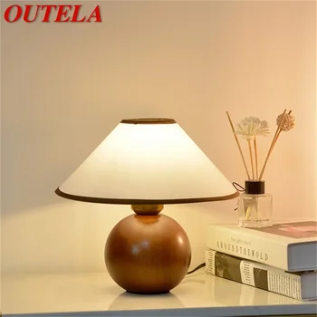 OUTELA Dimmer Модерна Грибовидная Настолна Лампа Nordic Wood Десктоп Осветление LED за Украса на Дома Спални