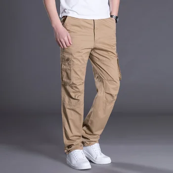 Мъжки панталони-карго с множество джобове, ежедневни мъжки широки и дълги панталони от обикновения памук, военни, военни, тактически, големи размери 3XL