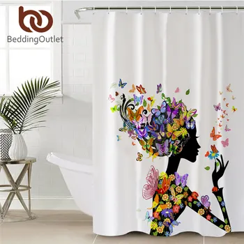 BeddingOutlet Красива завеса за душ с пеперуда, водоустойчив завеса за баня в стил бохо с куки за баня, флорални начало декор
