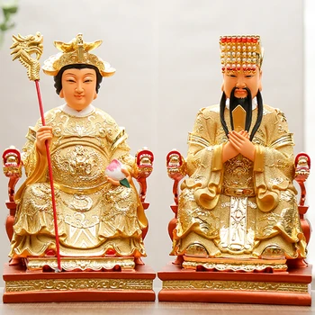 Двойка 2 ЕЛЕМЕНТА Голям Азиатски храм ДОМАШНО ефективно благословията на Бога Нефритен император на ВАН МЮ ЮХУАН ДАДИ Златна статуя на ФЪН ШУЙ