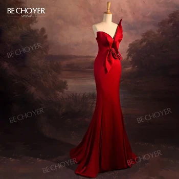Сватбена рокля атласное без ръкави Русалка Червено Сладко рокля на Булката 2023 Плажна принцеса BECHOYER XH182 Party Vestido de Noiva