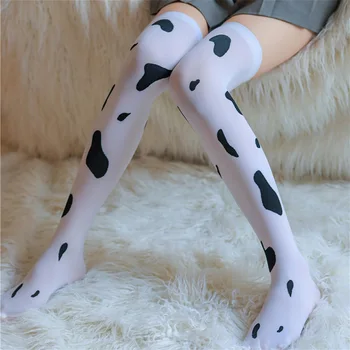 Новите дамски чорапи за cosplay, високи чорапи с принтом под формата на коровьих петна, сладки млечни чорапогащник Медии De Mujer