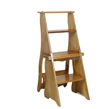 Стълба за втора смяна стола, стълби от масивна дървесина, стремянка за стола, стремянка, домакински сгъваема дървена стълба, малка стълба