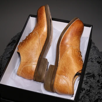 Реколта мъжки обувки-дерби на Goodyear с кръгло бомбе, прорезные обувки, мъжки официалната бизнес обувки, мъжки лоферы голям размер, 38-46