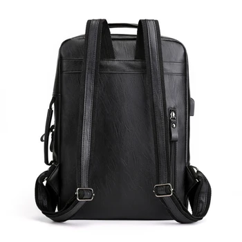 Мъжки бизнес раници, водоустойчива чанта за лаптоп от изкуствена кожа, раница за зареждане чрез USB, мъжки модерен раница