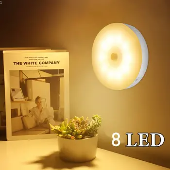 USB Акумулаторна Кръгла Лампа Нощни осветителни тела Безжична led Лампа с датчик за движение, в спалнята, в пътеката между шкафове, Индукционная лампа, нощни осветителни тела