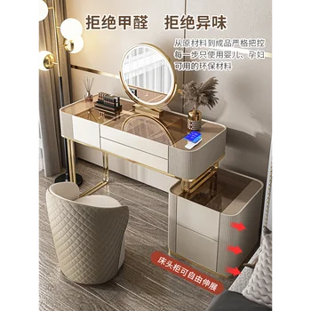 Прост, модерен стъклен тоалетка, малка странична масичка, лампа за спалня, луксозен масичка за грим, от масивно дърво, маса за грим в малък апартамент