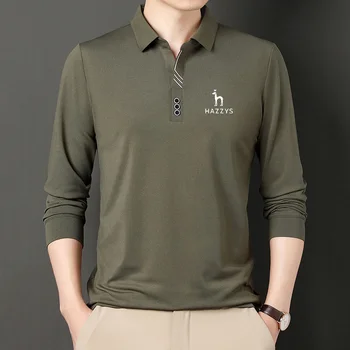 Мъжки голф HAZZYS, пролетно-летни мъжки ежедневни младежки модни риза поло с дълъг ръкав просто однотонного цвят, основен топ