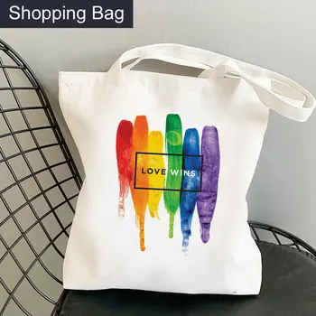 Чанта за пазаруване Rainbow Lipes Lgbt, Еко-памучен чанта-тоут, джутовая чанта Bolsa, чанта за пазаруване, джутовый торбичка за експозиции