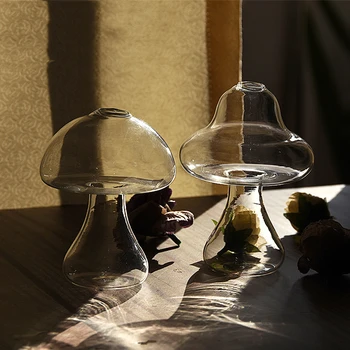 Маса стъклена ваза за хидропоника, Стъклена ваза за саксии с държач за декорация на дома, поставка за терариума под формата на гъбата