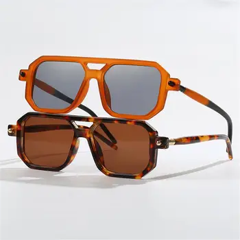 Дамски слънчеви очила с двойно мост в ретро стил, модни леопардовые слънчеви очила, модни нюанси на улицата дрехи, мъжки нюанси UV400, очила
