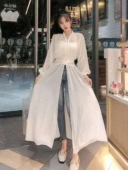 Дълги сака, дамски Летни тънки слънчеви корейски модни Ins, прозрачна дишаща Ежедневни нова однотонная облекло в стил харадзюку, универсални