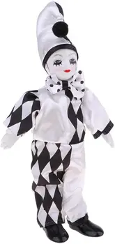 забавна порцеланова кукла-човек-клоун 25 см и 10 см в черно-бял костюм за домашен декор