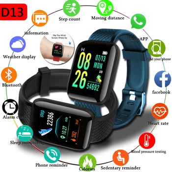 D13 Цифров спортен смарт гривна Bluetooth, водоустойчив тракер, модни умни часовници, монитор на сърдечната честота, часовници за измерване на кръвно налягане за Android и iOS