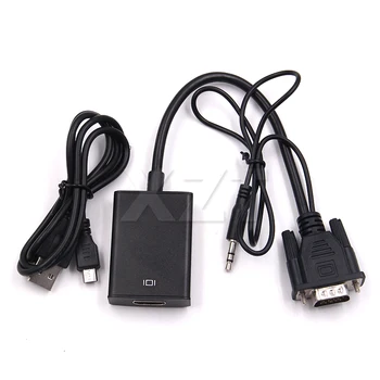 VGA-HDMI-съвместим с Auido кабел-VGA конвертор с USB звукова микросхемой и USB-адаптер на захранване, за преносим КОМПЮТЪР HDTV