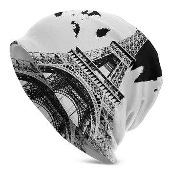 Черен Цвят на Айфеловата кула в Париж Франция Унисекс Качулка топли Зимни улични шапки, двуслойни тънка шапка Дишащи шапки