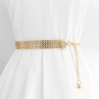 Модерен Обикновен колан-верига за жени, дамски златни колани с висока талия, колан за вечерни украса, рокля, метален колан-верига