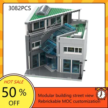 3082 бр., съвременната модулна библиотека MOC, креативна модел с изглед към улицата, строителни блокове, Архитектура, Образование 