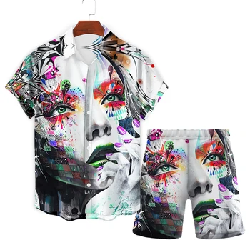 Модерен нов летен тренд, ежедневни мъжки риза с принтом, костюм с къси ръкави, лятна парти, свободни елементи на плажа, малък размер