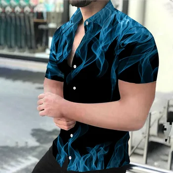 Висококачествена хавайска риза с къс ръкав размер плюс, необичайна ежедневната мъжка риза с цифрово принтом