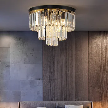 Американски луксозен led тавана лампа с кристали в стила на постмодерното за хол, спалня, монтаж на таван лампа, антре, битова кристал лампи