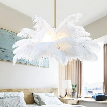 Нов окачен лампа в скандинавски стил с пера, романтична приказка тавана лампа за детска спалня, трапезария, всекидневна, таван, домашен декор