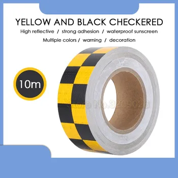 10 м Х 5 см, жълто-черна решетка, светлоотразителни стикери, предупредителни ленти за знак на безопасност на автомобилите, Светоотражающая фолио за украса на кола, Аксесоари