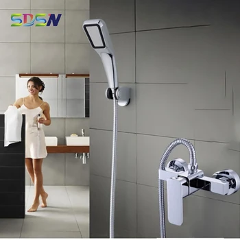 Прост набор за душата SDSN Квадратен смесител за душ в банята, качествен смесител за баня от с алуминиеви джанти, ABS, Ръчна дюза за душата 