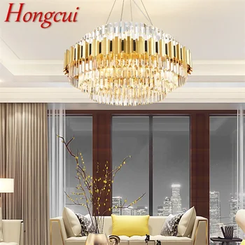 Окачен лампа Hongcui в стила на постмодерното, златна луксозна led лампа с кристали, полилей за домашна трапезария, хол