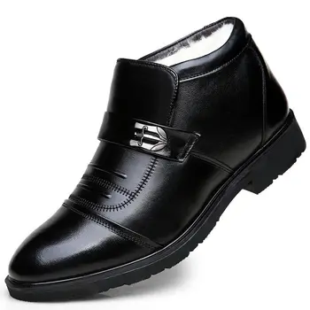 Зимни Обувки от 100% естествена кожа, мъжки зимни обувки от телешка кожа, Топли Обувки, Плюшени Черни обувки на 