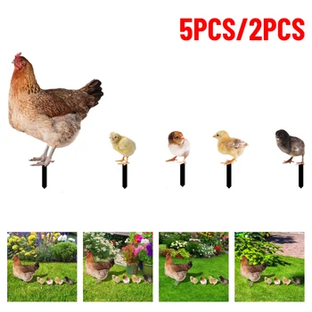 Акрилни фигурки пиле с двустранен печат, вмъкване на знаци, реалистични градински статуи Петел за декор на трева, двор, двор
