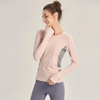 Женски спортен топ с дълги ръкави, бързосъхнеща облегающая секси тениска, есенно-зимни модни дрехи за фитнес, тичане, йога, фитнес