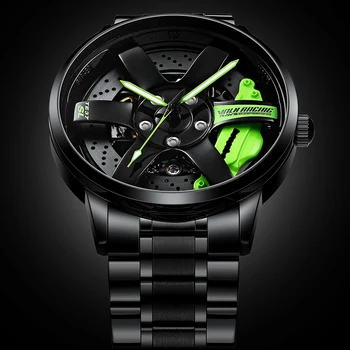 Оригинален 3D мъжки часовник автомобилни джанти Мъжки механични часовници ступица колела Водоустойчив автоматичен часовник от неръждаема стомана за автомобилни ентусиасти Reloj