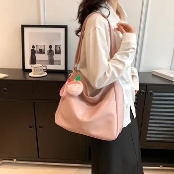 Нова чанта с голям капацитет, дамски текстурная чанта през рамо, модерен проста популярната женска чанта-тоут за междуградски пътувания