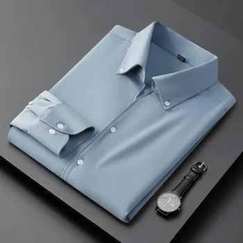 Висококачествена чиста риза с голямо V-образно деколте, универсална ежедневна риза с дълги ръкави, градинска мъжки британската приталенная бизнес риза за социален живот
