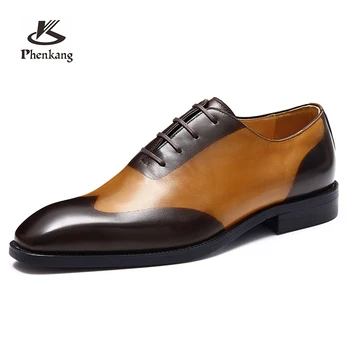 Мъжки официални обувки Goodyear, Елегантен италиански сватбени Модела обувки са Ръчно изработени С Квадратни пръсти дантела От Естествена Кожа Ръчна изработка