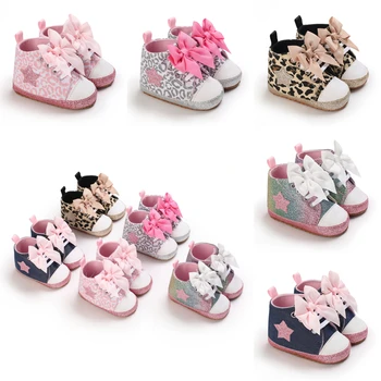 Уорън Sina Обувки за бебета момчета и момичета, обувки за първите ходунков, мека нескользящая подметка, сладък лък, ежедневни парусиновая детски обувки
